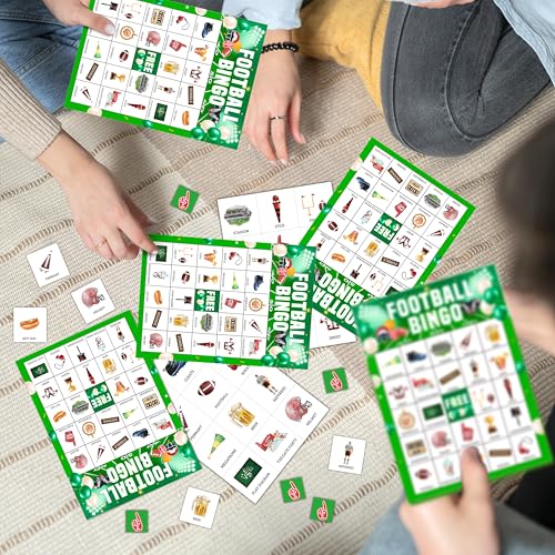 Football Bingo Game Set - 24 Player Party Cards for Kids & Adults - Football