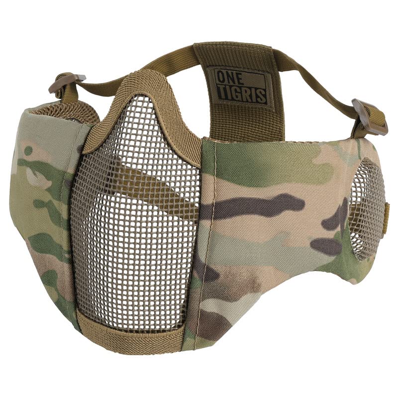 Foldable Camo Airsoft Steel Mesh Half Face Mask with Ear Protection