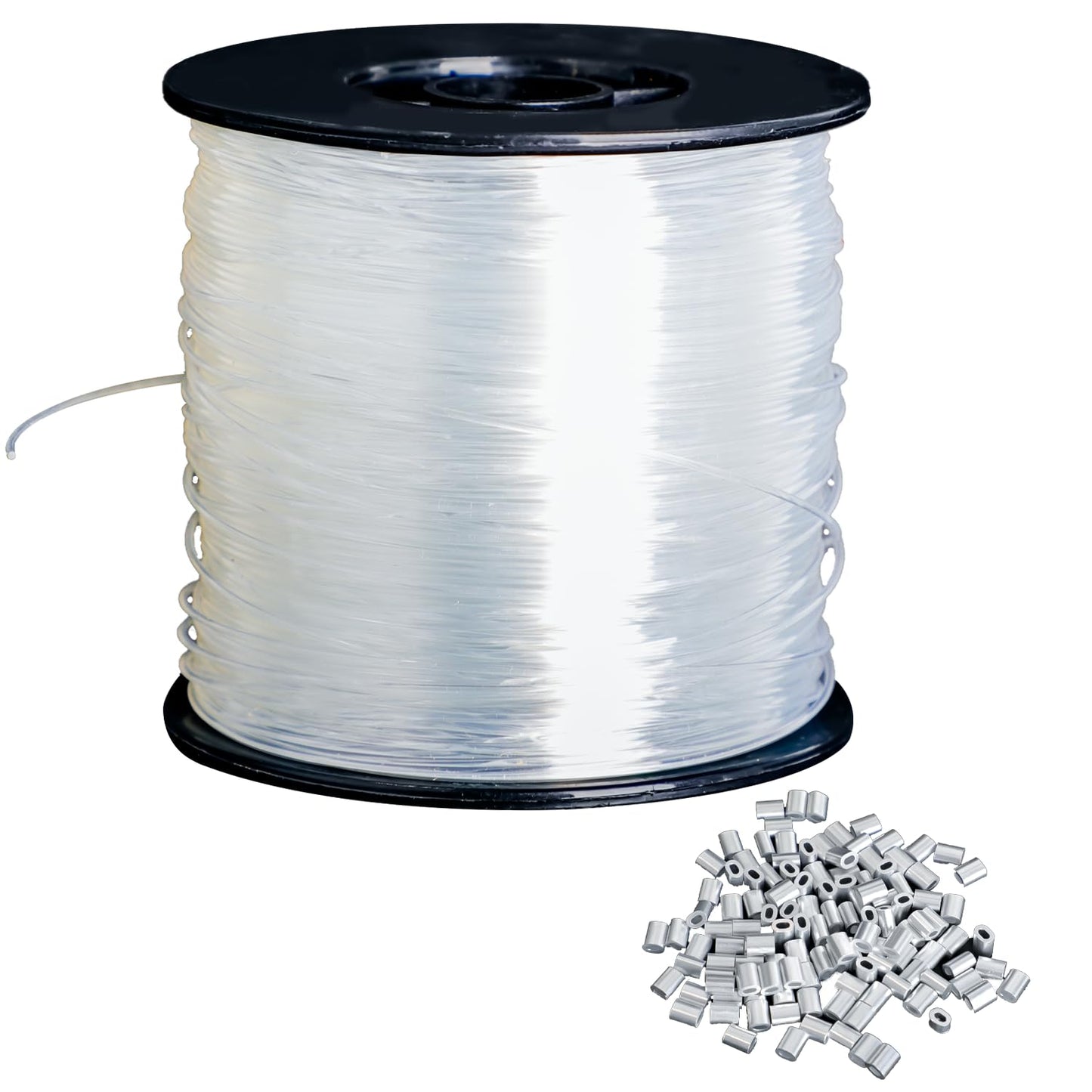 Clear Hanging Wire 0.8mm, 656FT Strong Fishing Line, Invisible Nylon Thread with 120 Pcs Aluminum Crimping Sleeves for Hanging Christmas Ornaments, Picture, Beading Sewing, Jewelry Making and Crafts