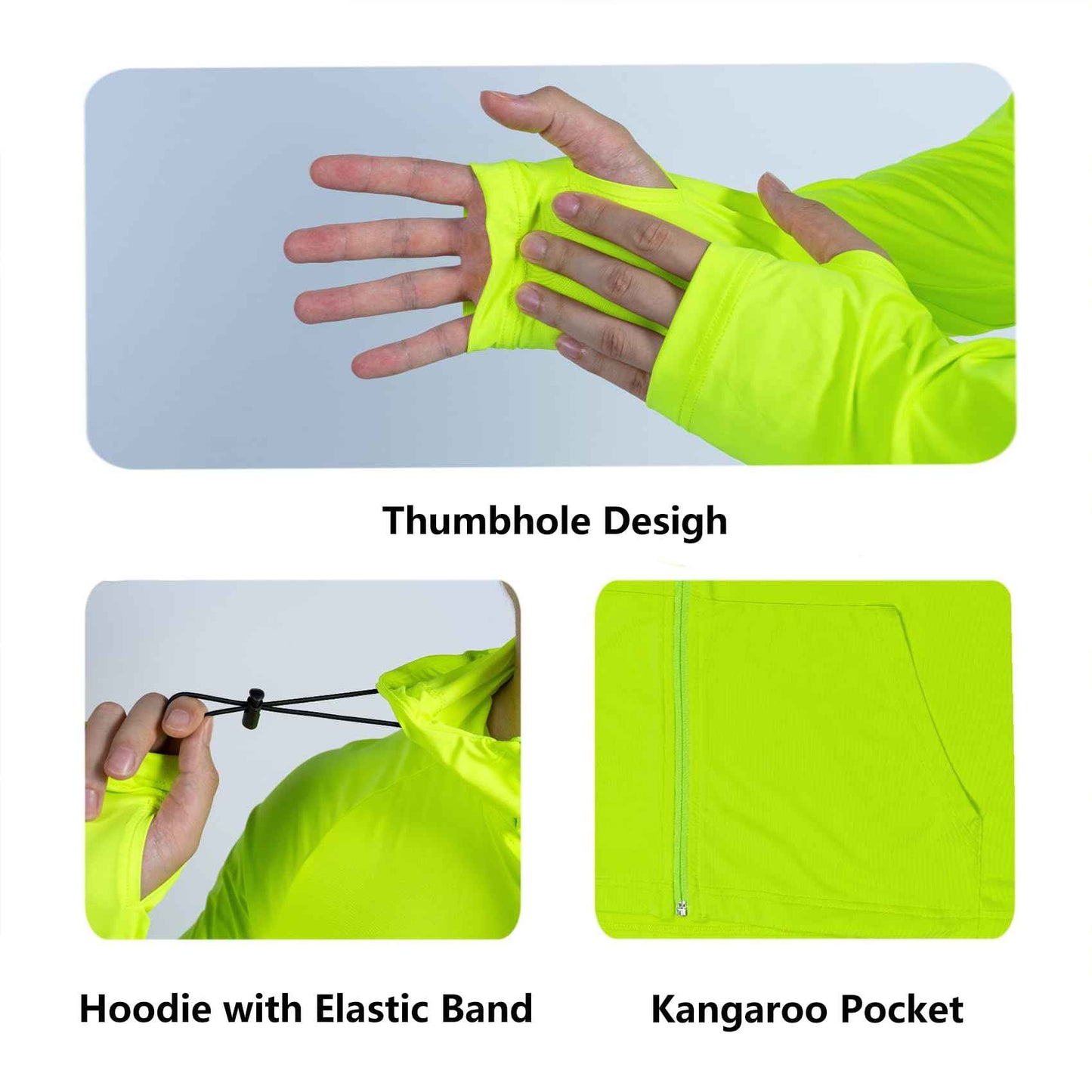 Men’s Quick Dry UPF50+ Sun Protection Hi Vis Long Sleeve Shirts,Full Zip Safety Hoodie,4-Way Stretch Construction Shirts for Men Breathable Yellow