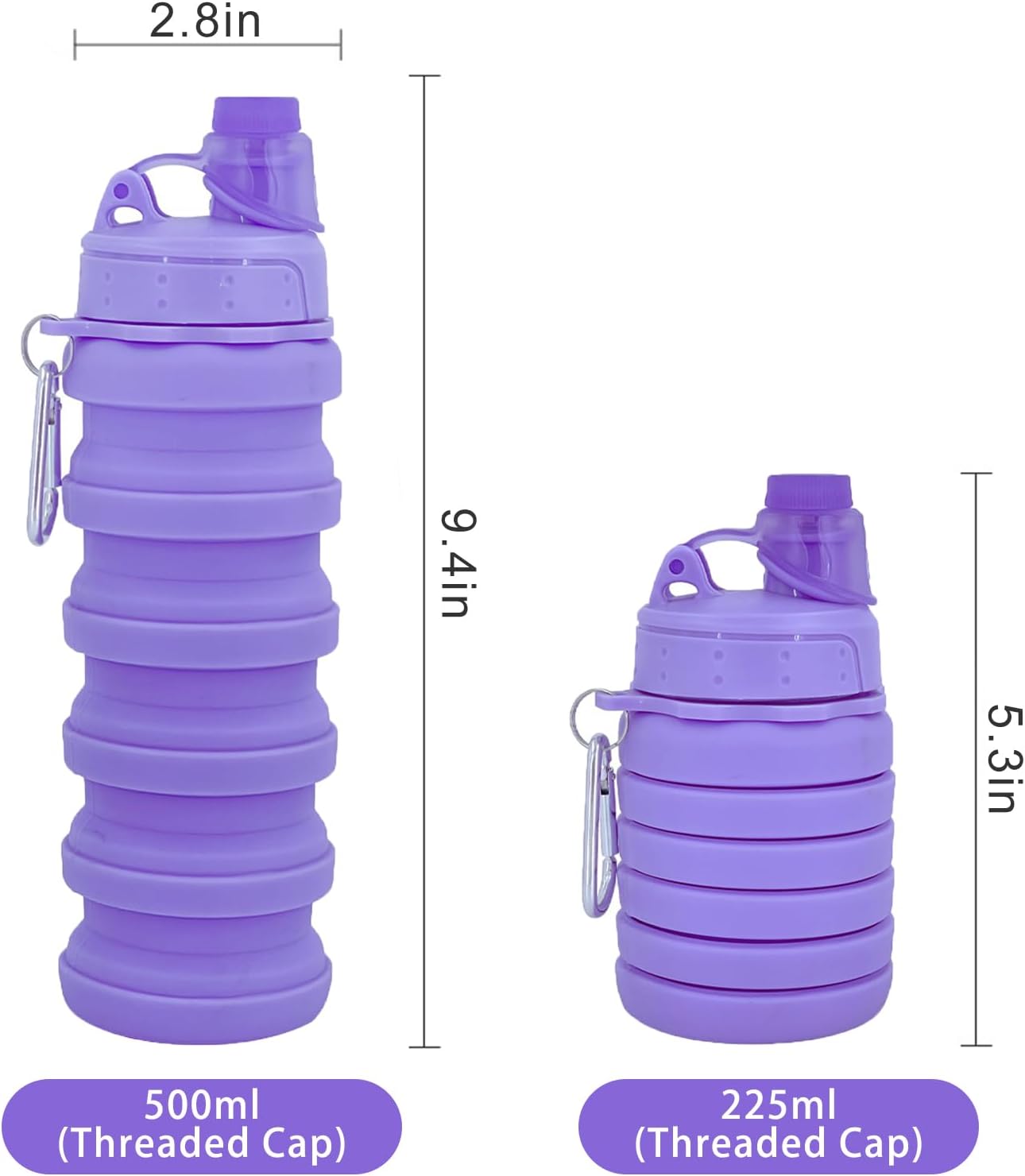 Skiennix Collapsible Water Bottle - Portable 500ml Silicone Travel Bottle with Mountaineering Buckle
