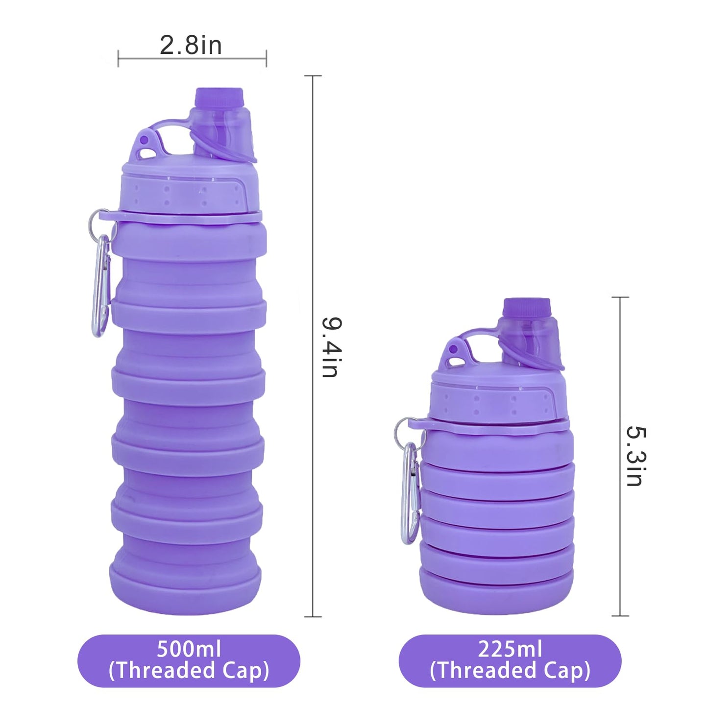 YCTMALL Collapsible Water Bottles Two Pack - Travel Sports Portable Silicone Water-proof Camping Bottle with Mountaineering Buckle (500ml, Dark Blue & Blue)
