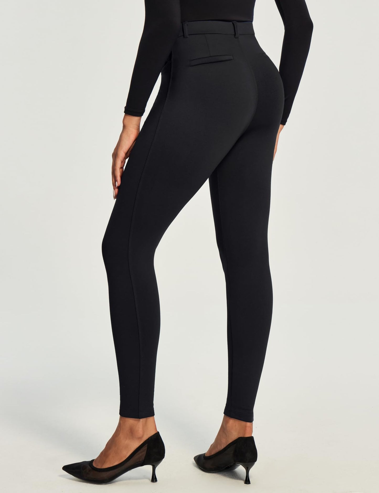 IUGA Fleece Lined Leggings for Work Pull on Thermal Dress Pants Skinny Warm High Waisted Stretchy Work Pants for Women Winter Black