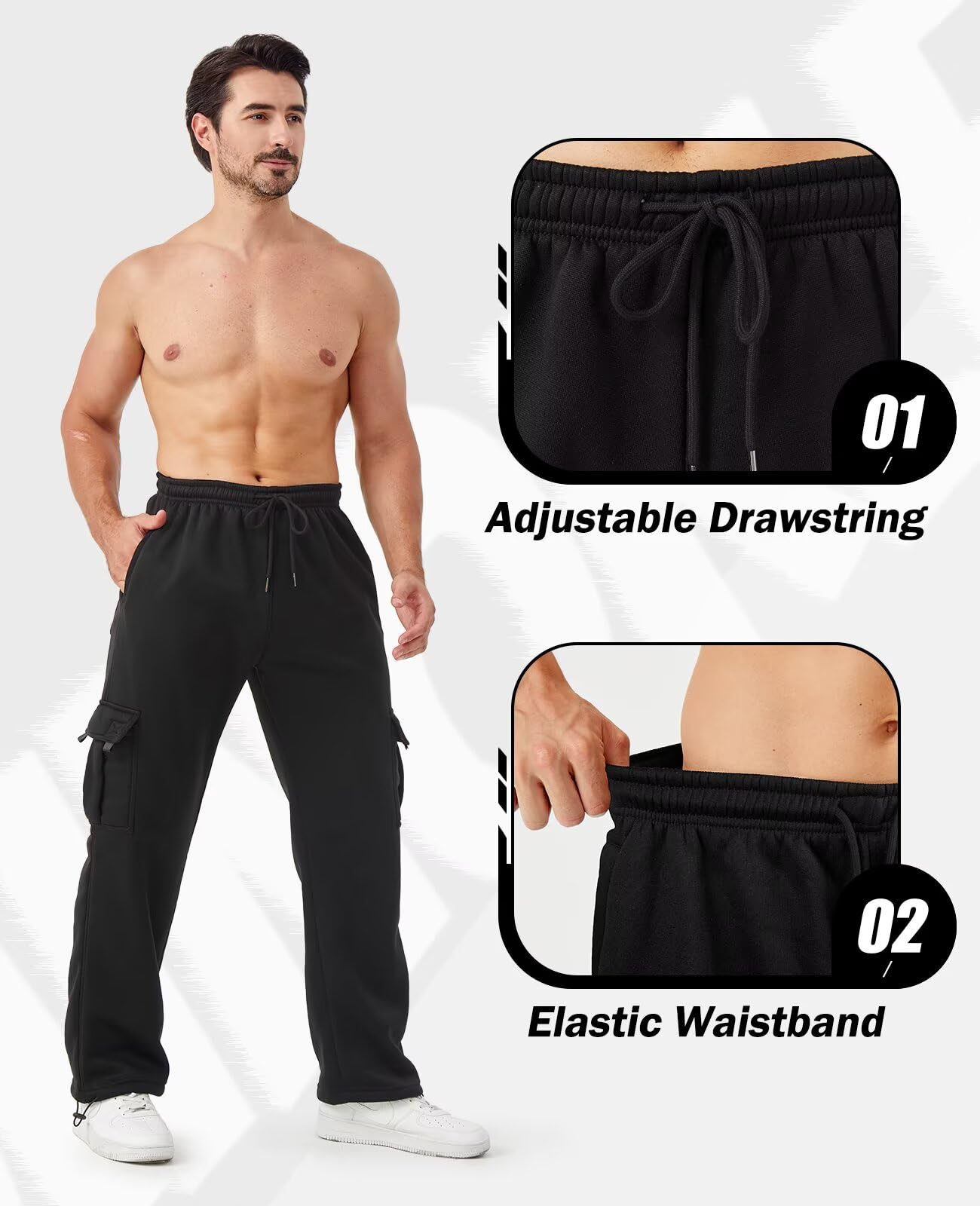 Minorlee Cargo Pants for Men 3 Pack Relaxed Fit Mens Joggers with Pockets,Fleece Hiking Tactical Workout Pants Casual