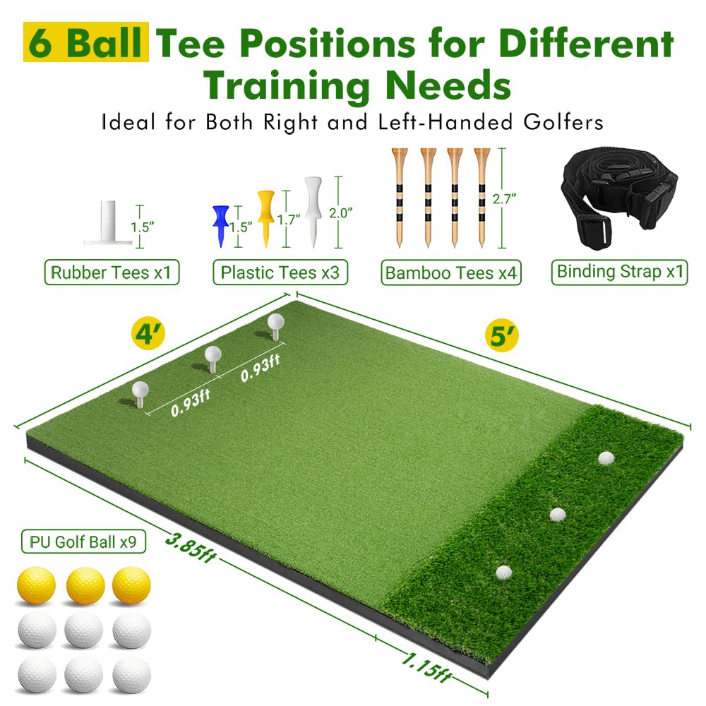 Newmkr Thickened Golf Mat-31mm, 5x4ft Golf Hitting Mats Practice Outdoor/Indoor, Heavy-Duty Commercial Grade Synthetic Turf Training Mat for Simulators/Garage/Backyard/Driving Range Swing and Chipping