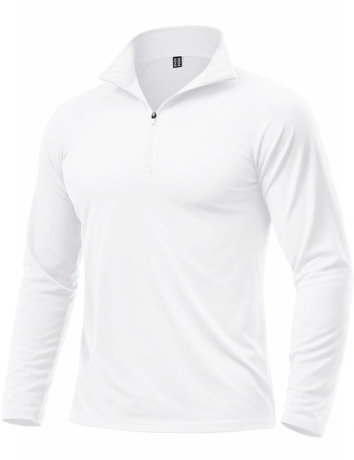 Boladeci Mens Quarter Zip Pullover White Fleece Lined Warm Long Sleeve Golf Shirts 3/4 Zip Lightweight Sweater Golf Gifts, Size X-Large