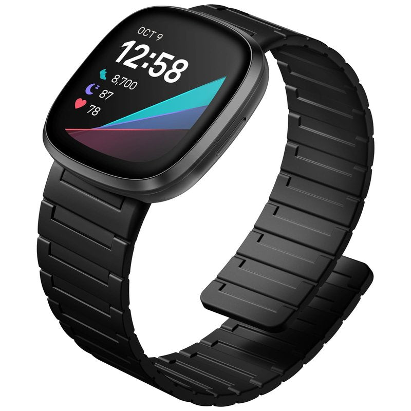 Ouwegaga Compatible with Fitbit Versa 4 Bands/Sense/Sense 2/Versa 3 Bands for Men Women, Soft Sport Silicone Magnetic Adjustable Loop Replacement Strap Compatible with Fitbit Smartwatch, Black