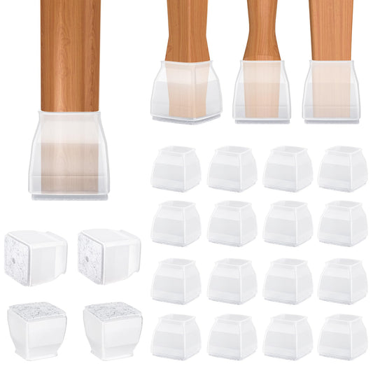 BALEINE 16 Pack Silicone Chair Leg Floor Protectors, Stool Leg Protectors Cap, Non-Slip Chair Leg Caps for Hardwood Floors (Clear & Large (Square), 16 Pack)