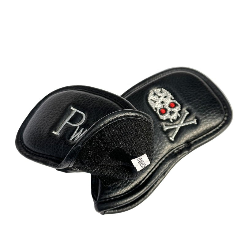 Premium PU Leather Golf Headcovers Set - 10pcs Skull Skeleton Iron Headcovers #3-9, PW, SW, AW - Black Club Protective Case