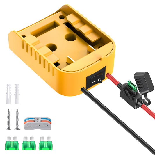 KOEZEOI 1 Packs Power Wheel Adapter for Dewalt 20V Battery Adapter Power Wheel Battery Converter with Fuse & Switch & Wire Terminals 12AWG Wire for DIY Rc Toys and Ride On Truck