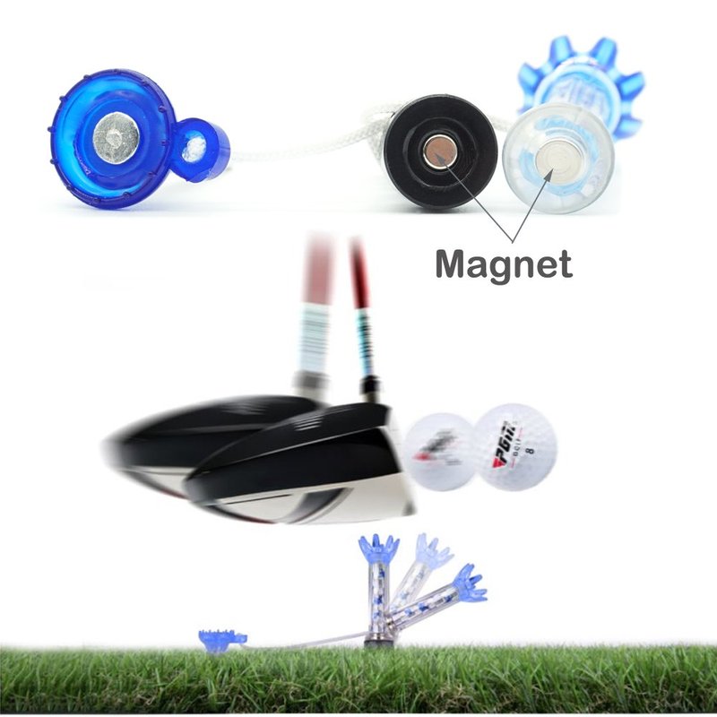FoRapid 3"/80mm Reusable Earth-Friendly Golf Magnet Tee Flex Lift Support Performance Tee/Reduce Resistance/Farther Straighter Drives/8-Prong Durable Rubber Head/8.3" String x3 (Blue)
