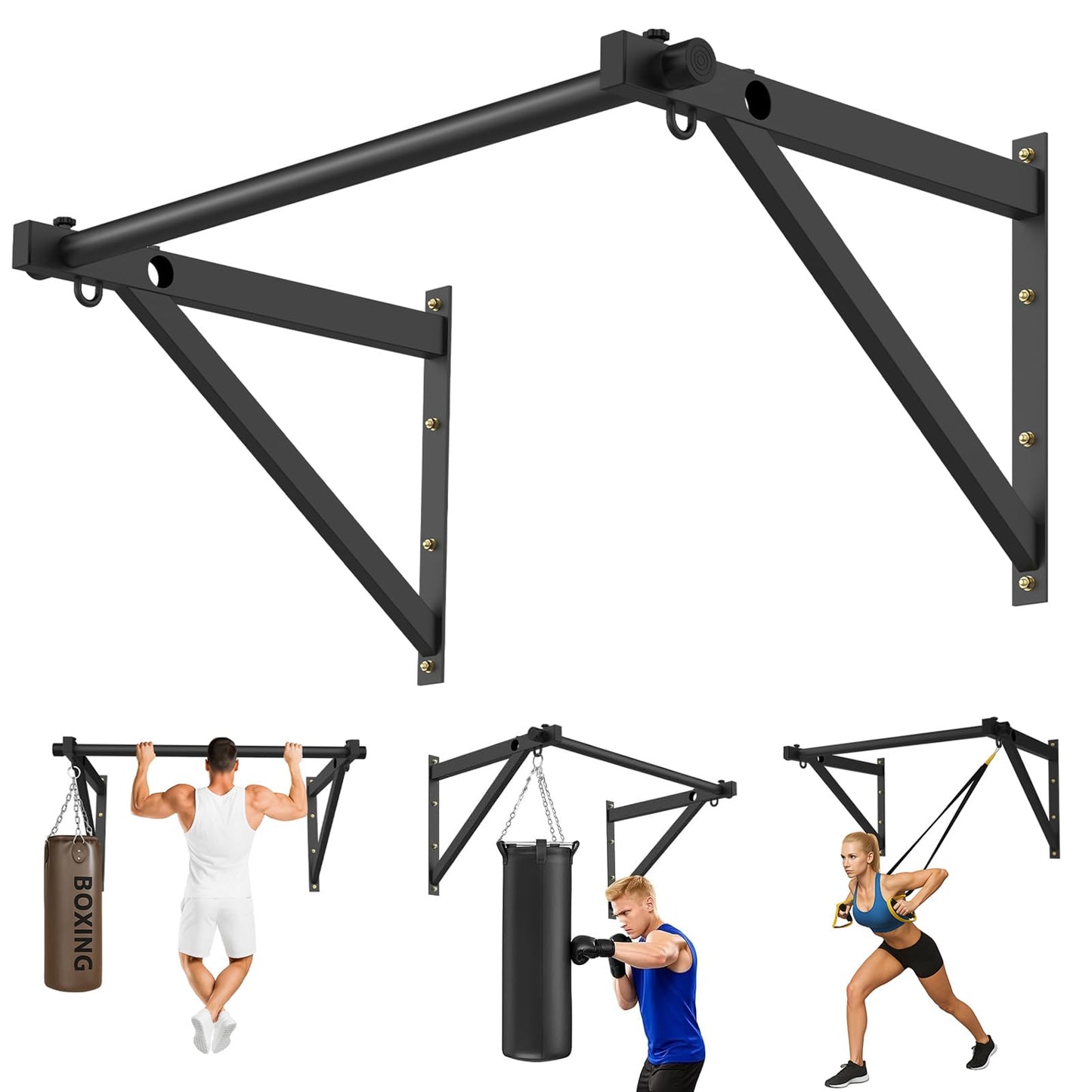 Pull Up Bar Wall Mounted, Adjustable Depth 51" Chin Up Bar, Strength Training Pull-Up Bars 500lbs Weight Capacity, Wall Mounted Pull Up Bars, Chin Up Workout Training Station for Home Gym Garage