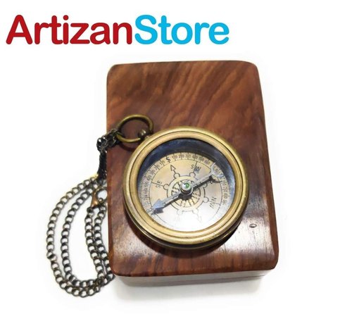 ArtizanStore Antique Brass Compass RMS Titanic 1912 Brass Pocket Compass with Wooden Box