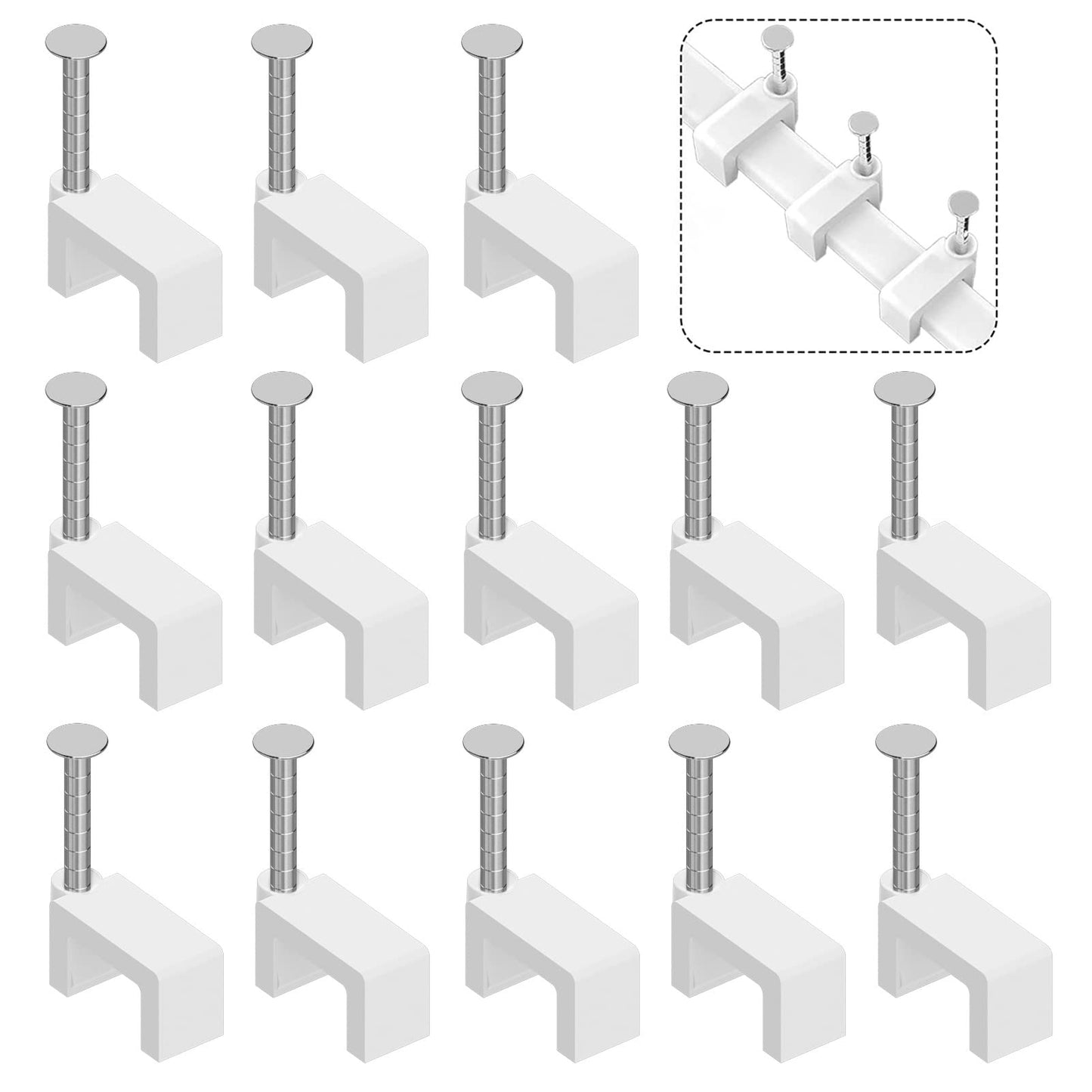 300 Pcs 8mm Cable Clips Nail in Cable Clips Flat Ethernet Cable Wall Clips Cable Tacks Coax Cable Clip Speaker Wire Clips Cable Nails for Cords Cat5/Cat5e/Cat6/Cat7 RJ45 Cord Clips