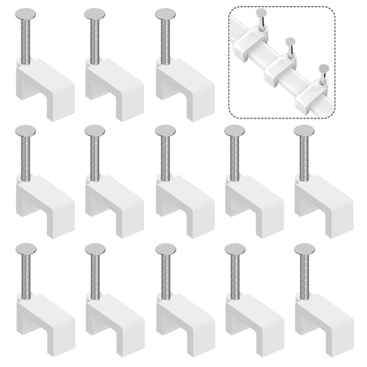 300 Pcs 8mm Cable Clips Nail in Cable Clips Flat Ethernet Cable Wall Clips Cable Tacks Coax Cable Clip Speaker Wire Clips Cable Nails for Cords Cat5/Cat5e/Cat6/Cat7 RJ45 Cord Clips