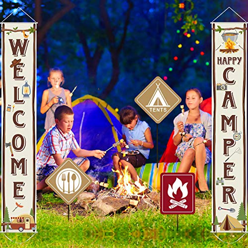 Camping Party Banner Set - Welcome & Happy Camper Banners for Outdoor Celebrations