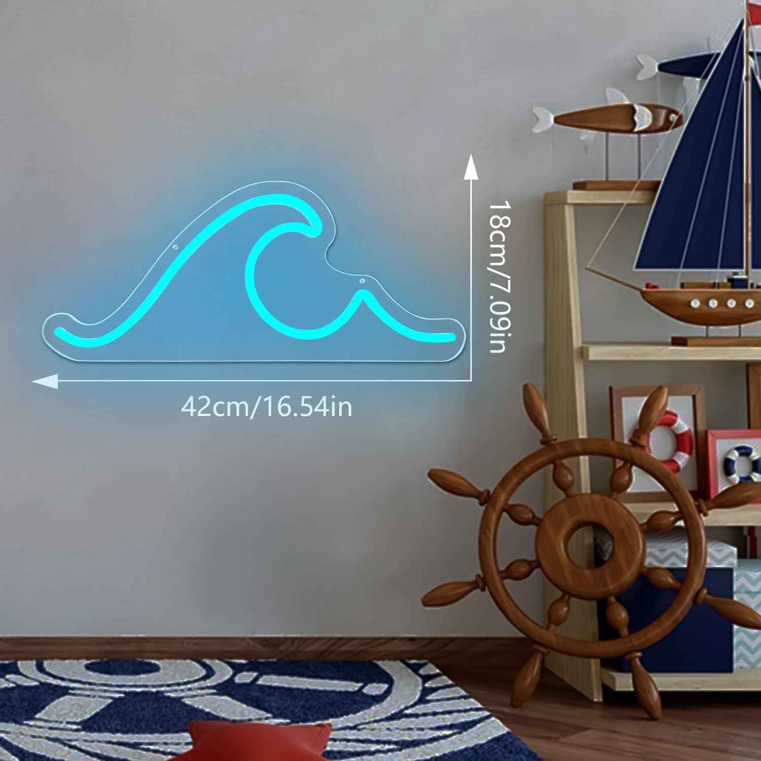 Ajoyferris Wave Neon Sign For Wall Decor Dimmable Led Neon Wave Sign Night Lights Led Wave Sign Ocean Neon Sign for Living Room Bedroom Office Bar Party Christmas Gift(16.5x7inch, Ice Blue)