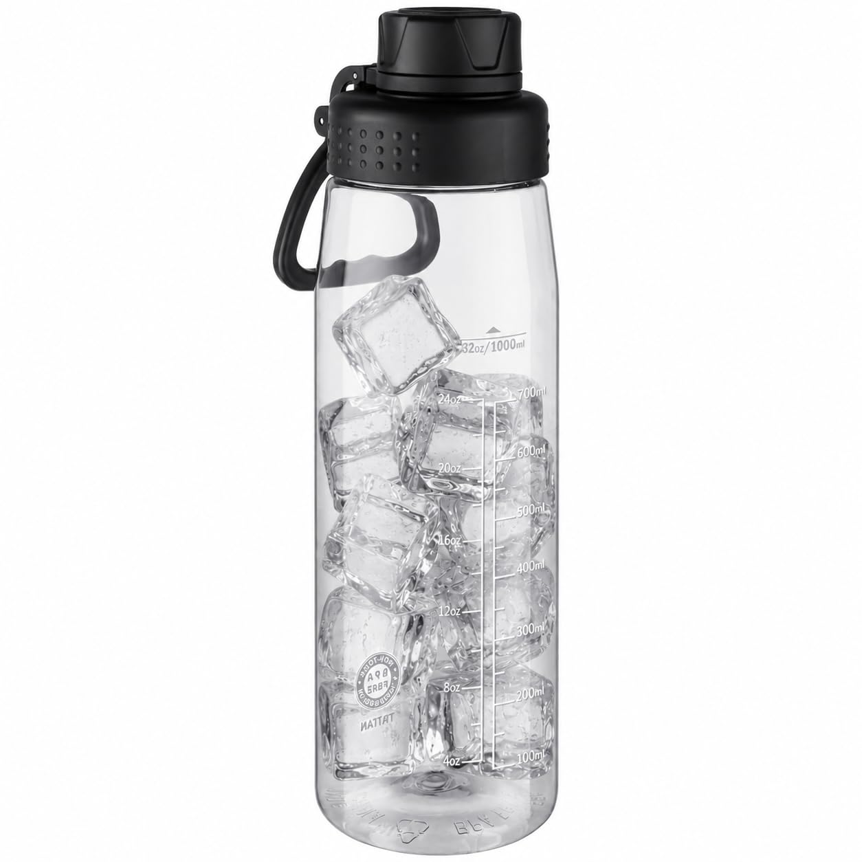 Edmyre 32oz Clear Water Bottle - BPA-Free Tritan Plastic, Fast Flow Spout Lid, Wide Mouth & Leakproof Design Hiking Water Bottle Suitable for Travel, Outdoors, Gym, Travel, Home, School(Clear-Black)