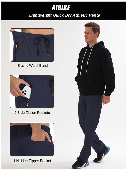 AIRIKE Sweat Pants for Men Casual Athletic Polyester Quick Dry Lightweight Water Resiatant Running Sports Gym Pants with Pockets Darkblue