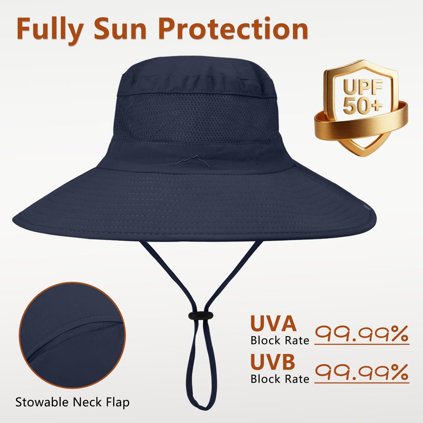ZOORON Sun Hats for Men Women Fishing Hat with Neck Flap,UPF 50+ Sun Hat Waterproof Wide Brim Bucket Hats for Safari Hiking