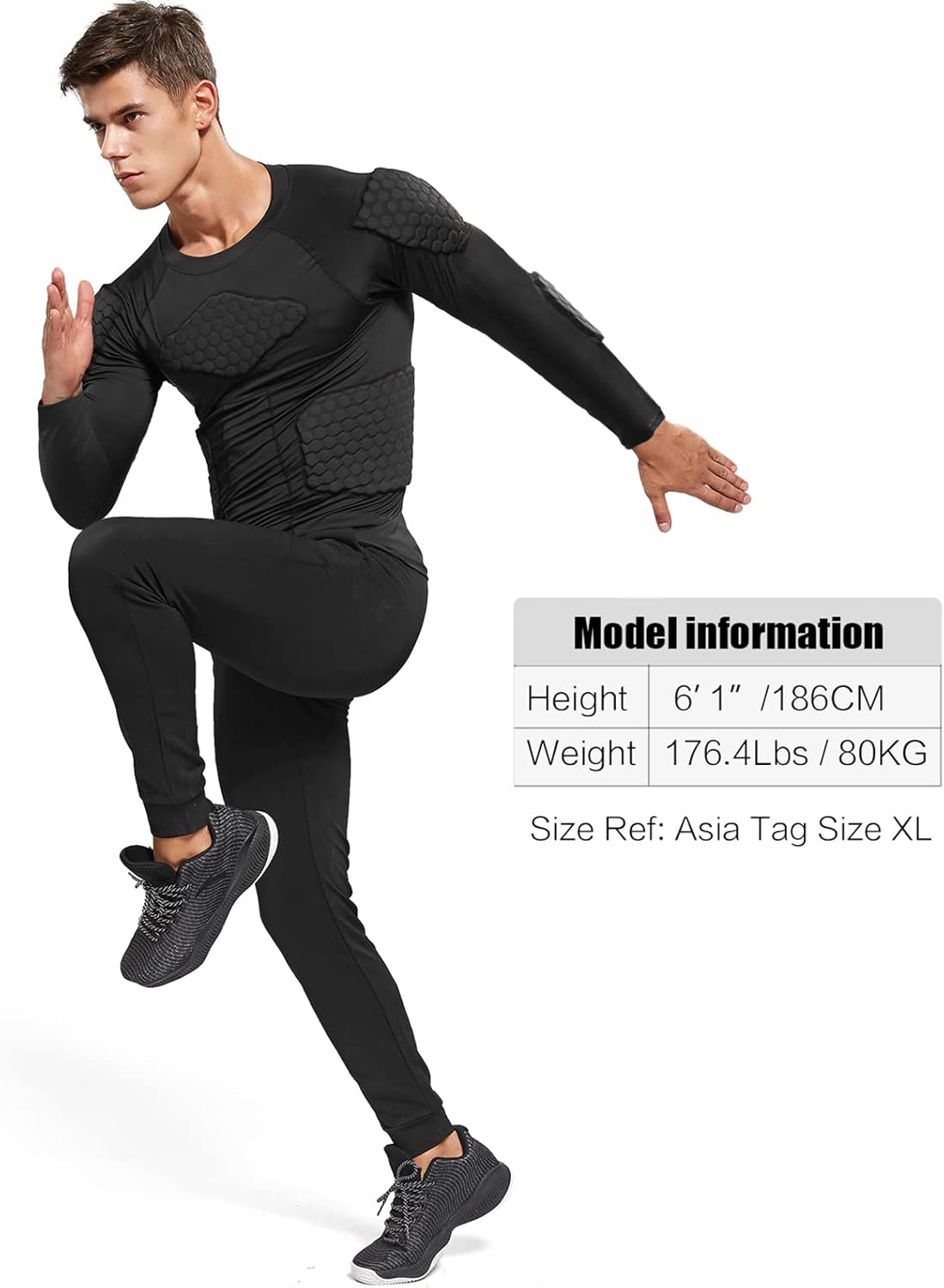 Zicac Men's Compression Rash Guard - Shock-Absorbing Padded Shirt for Soccer & Basketball | Protective Chest Rib Guards