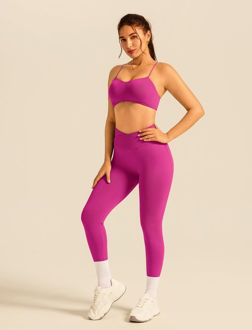 ABOCIW Womens Workout Sets 2 Piece Seamless Strappy Sports Bra Crossover Waist Leggings Gym Sets Yoga Pilates Outfits Work Out Clothes Hibiscus X-Small