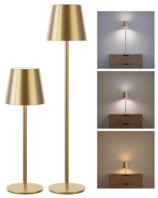 JACKYLED Cordless Table Lamps Rechargeable, 3 Adjustable Height, 5000mAh Battery Operated, 3 Colors Smooth Dimming, Portable LED Waterproof Gold Lamp for Dining, Bedroom, Outdoor (2 Pack)