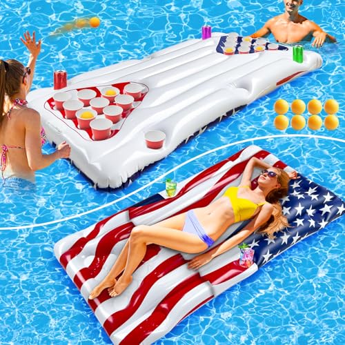 2-in-1 Patriotic Pool Float & Pong Toss Table with 8 Balls – 6x3 ft