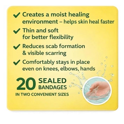 Hydrocolloid Bandage Kids | 3X Faster Healing | Reduces Scarring | Protects Against Germs | Waterproof | 100% Active Surface | Flexible Protection & Wound Care | 20 Pcs