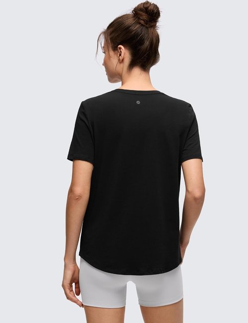 CRZ YOGA Pima Cotton Crewneck T-Shirts for Women - Soft Athletic Short Sleeve Yoga Tops