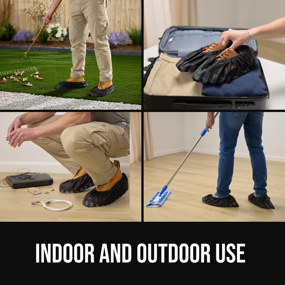 GORILLA GUARD Shoe Covers Disposable, Pack of 50 (25 Pairs) Ankle Booties, Tear and Dust Resistant Accessories for Work, Heavy Duty Safety Boot Cover for Indoors and Outdoors, Secure Fit Black