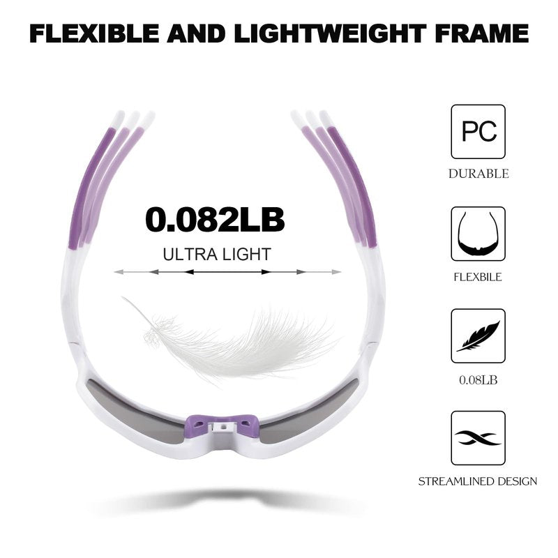 Karsaer Vision Men Women Cycling Sunglasses Baseball Softball Running Sports glasses for Youth Adults Kids Teens Age 8-14, Big, White Frame /Purple Lens