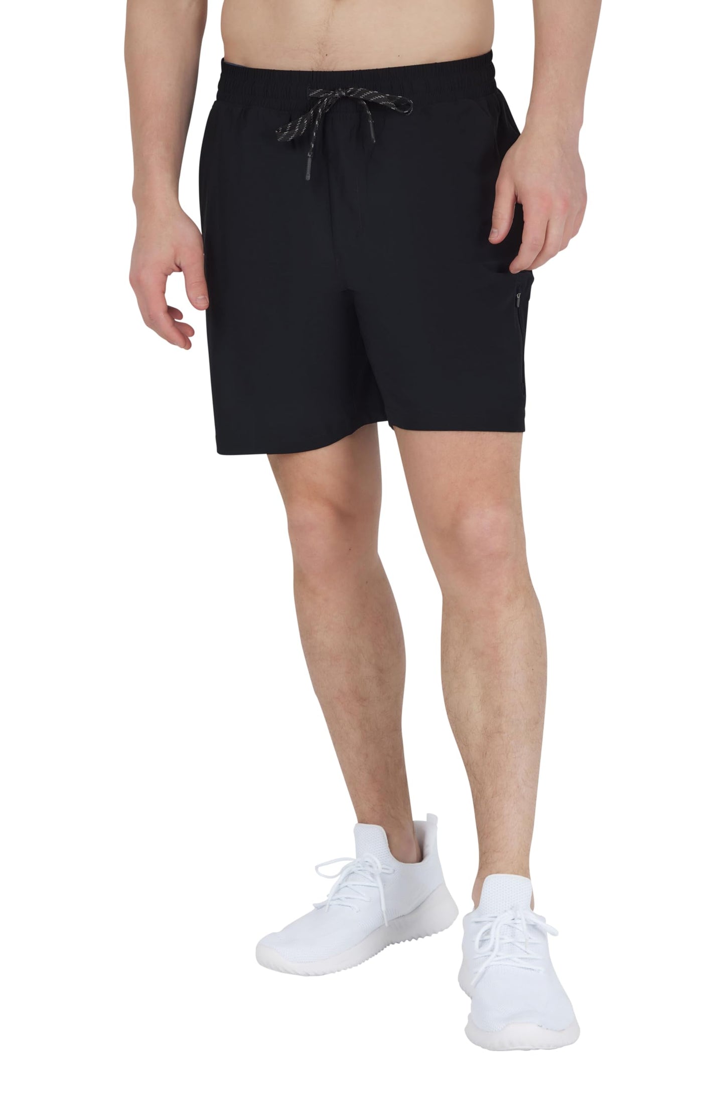 90 Degree By Reflex Mens Workout Short Lightweight Quick Dry 7" Side Zipper Pocket Shorts with Drawstring - Black - XL