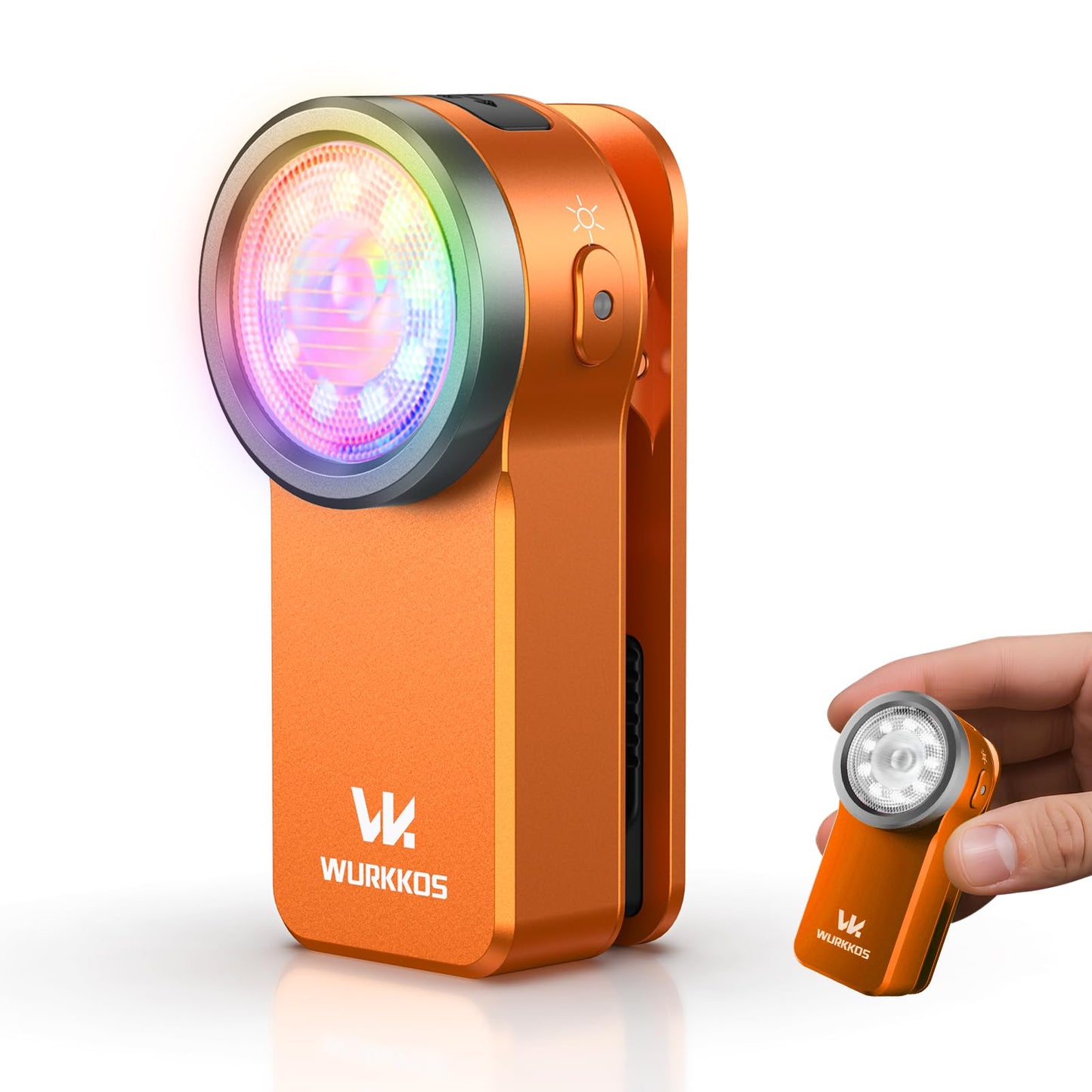 Wurkkos HD03 Rechargeable Flashlights EDC Clip-on Light, Bright 680 Lumens Pocket Flashlight, Combines Spotlight/Floodlight/RGB Light, Magnetic, IPX6 Waterproof for Cycling, Repairing (Orange)
