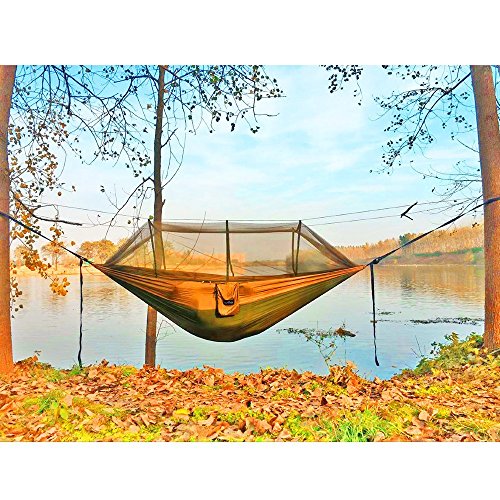 Sunyear Camping Hammock Single/Double with Net, 2 Pack 10ft Straps, 500 lb Capacity, 55x106 / 78x118