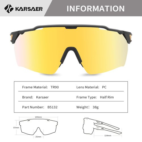 Karsaer Sports Sunglasses for Men and Women, TR90 Frame Half Rim Glasses for Running Cycling Driving Golf UV Protection