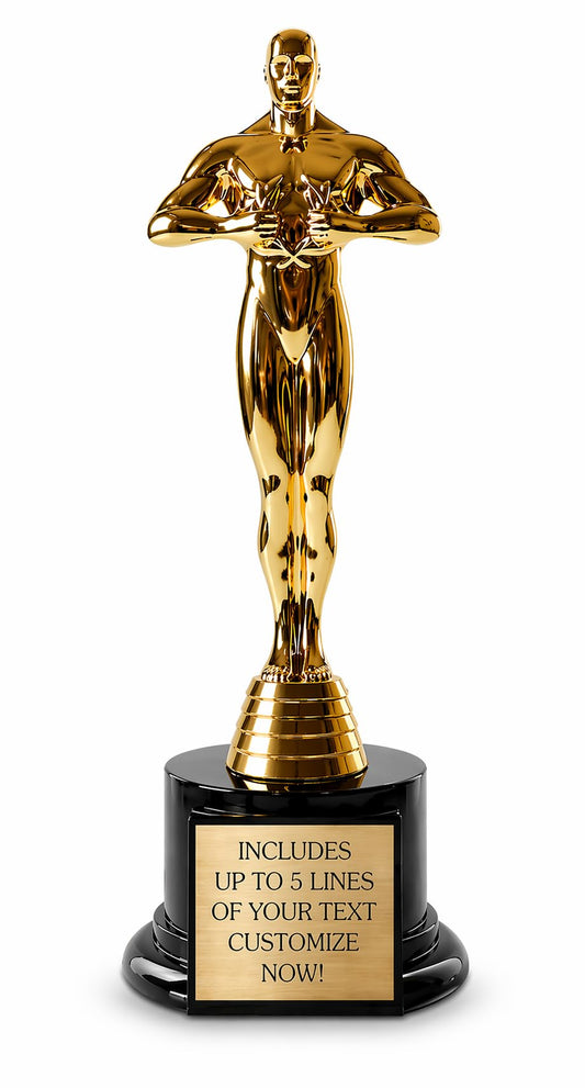 Achievement Custom Trophy 10.5 Inches Tall - Customized Golden Statue Award with Personalized Engraved Plate - Modern Victory Academy Statue - Best Actor Trophies - Personalize it Now!