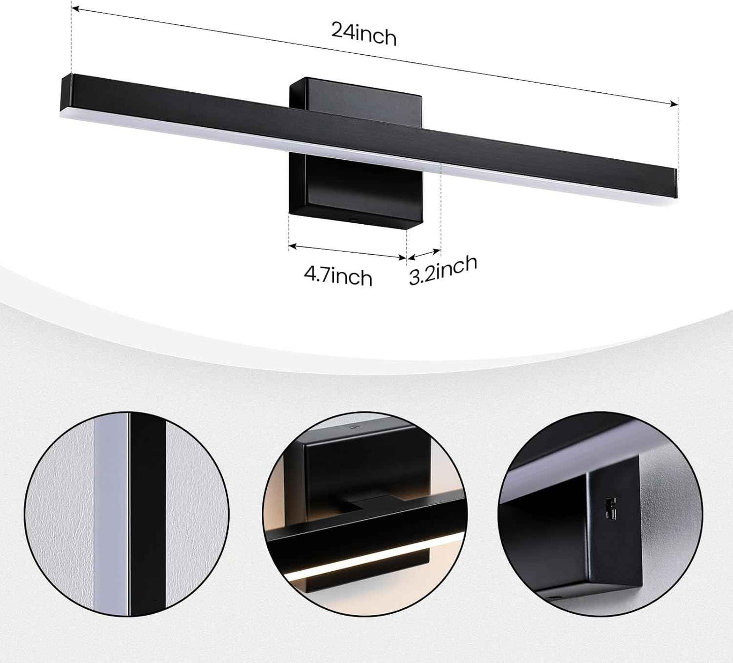 24-Inch Dimmable Gold Bathroom Vanity Light - Modern LED Bar Fixture for Over Mirror