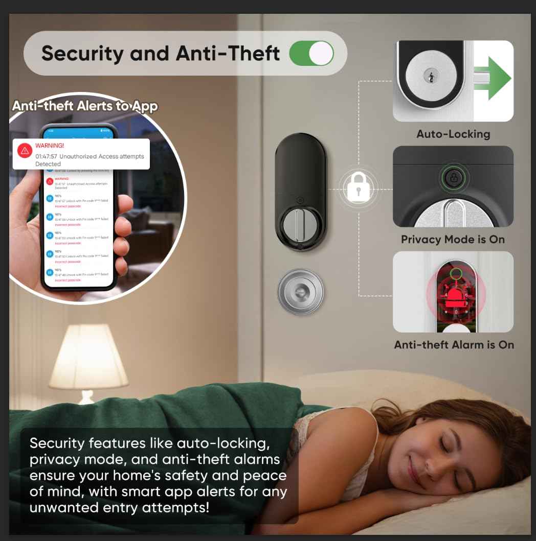 Smart Door-Lock Keyless-Entry Keypad Deadbolt: Dermum Electronic/Electric Door Lock with Code, App Control Digital Biometric Fingerprint Lock for Front, Interior, Exterior & Bedroom Doors (Silver)