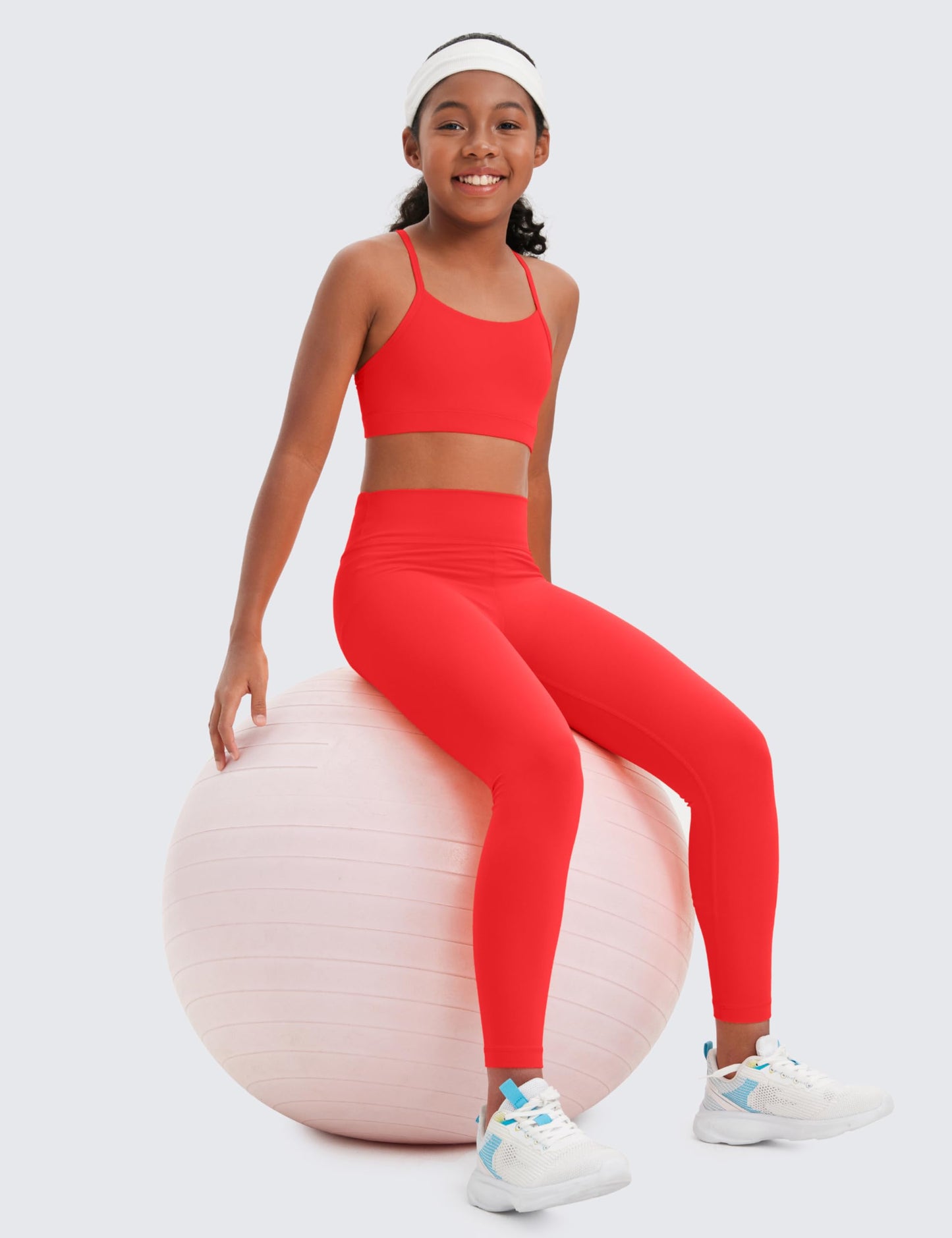 CRZ YOGA Girls Butterluxe Y Back Sports Bra - Yoga Athletic Casual Tops Scoop Neck Spaghetti Strap Padded Crop Kids Teen Deep Red Medium