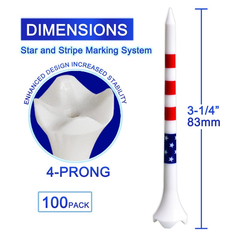 Golf Tees Professional Plastic Golf Tees 3-1/4" - 100 Pack, 4-Prong Golf Tees Plastic, Minimize Friction and Side Spin,Enhanced Durability & Stability, Unbreakable Long Plastic Tees