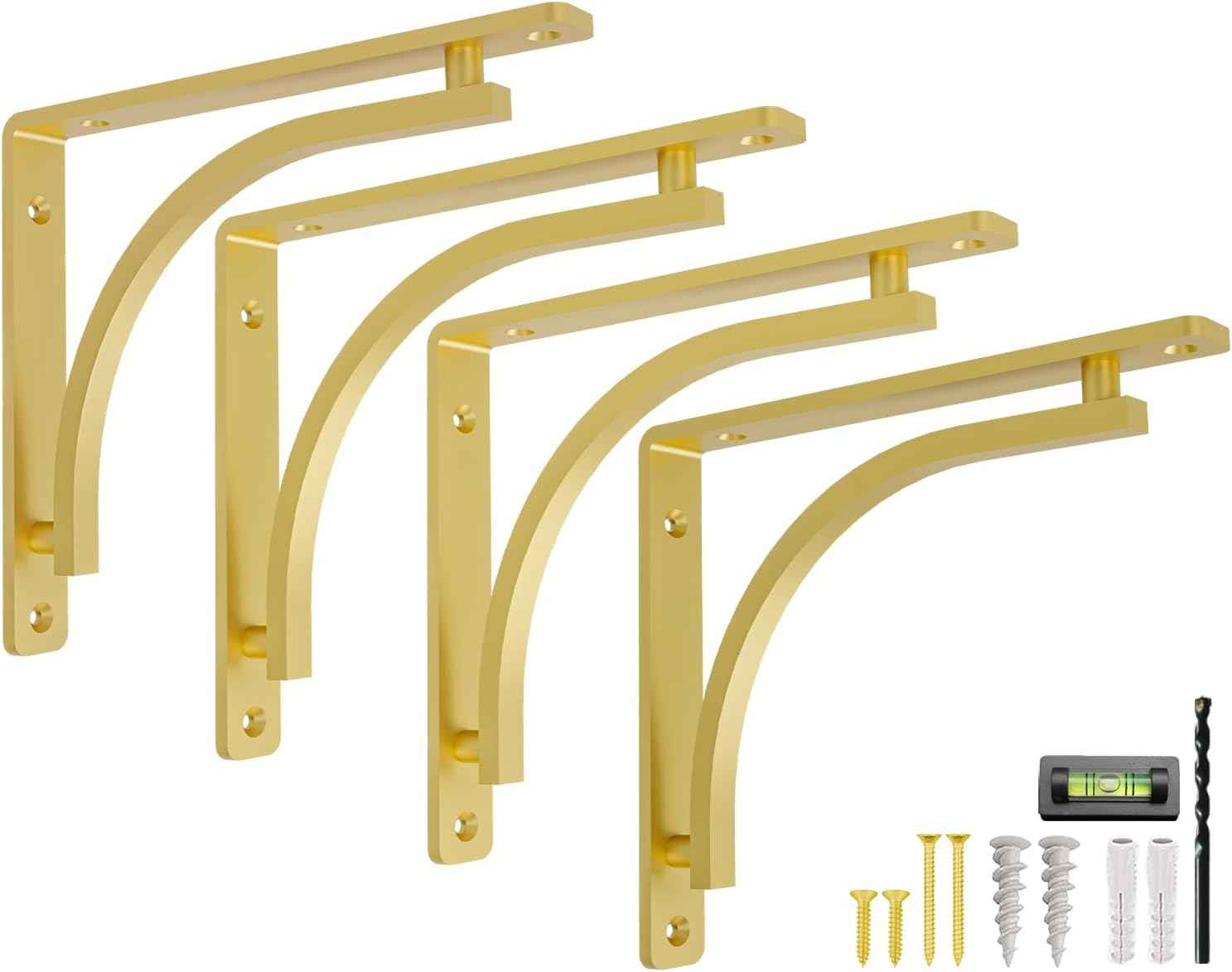 Heavy Duty 8-Inch Black Shelf Brackets - Wall Mounted L Bracket Set of 4 with Hardware