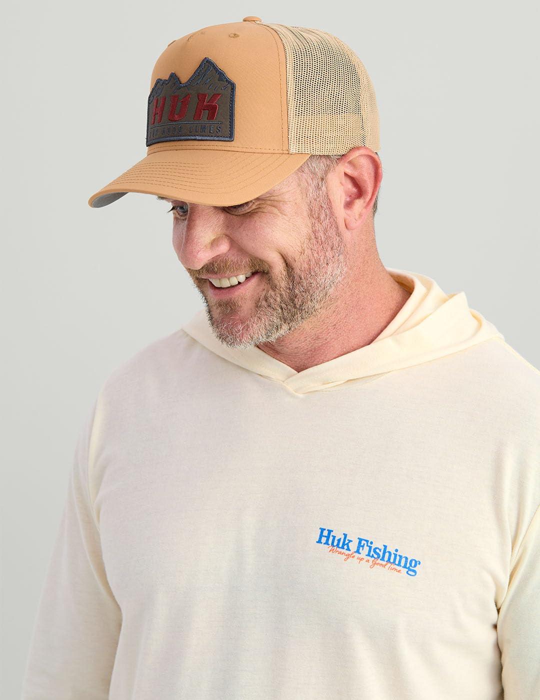 HUK Mens Hoodie Tee for Men, Lightweight Performance Fishing Hooded Shirt with UPF Sun Protection, Trout Wrangle - Egret, X-Large