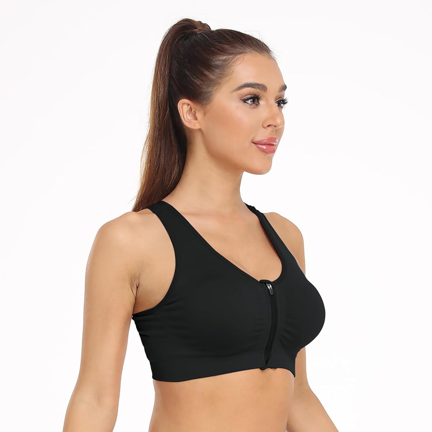 Skiennix Women's Zip Front Sports Bra - Wireless Post-Surgery Support for Yoga & Activewear