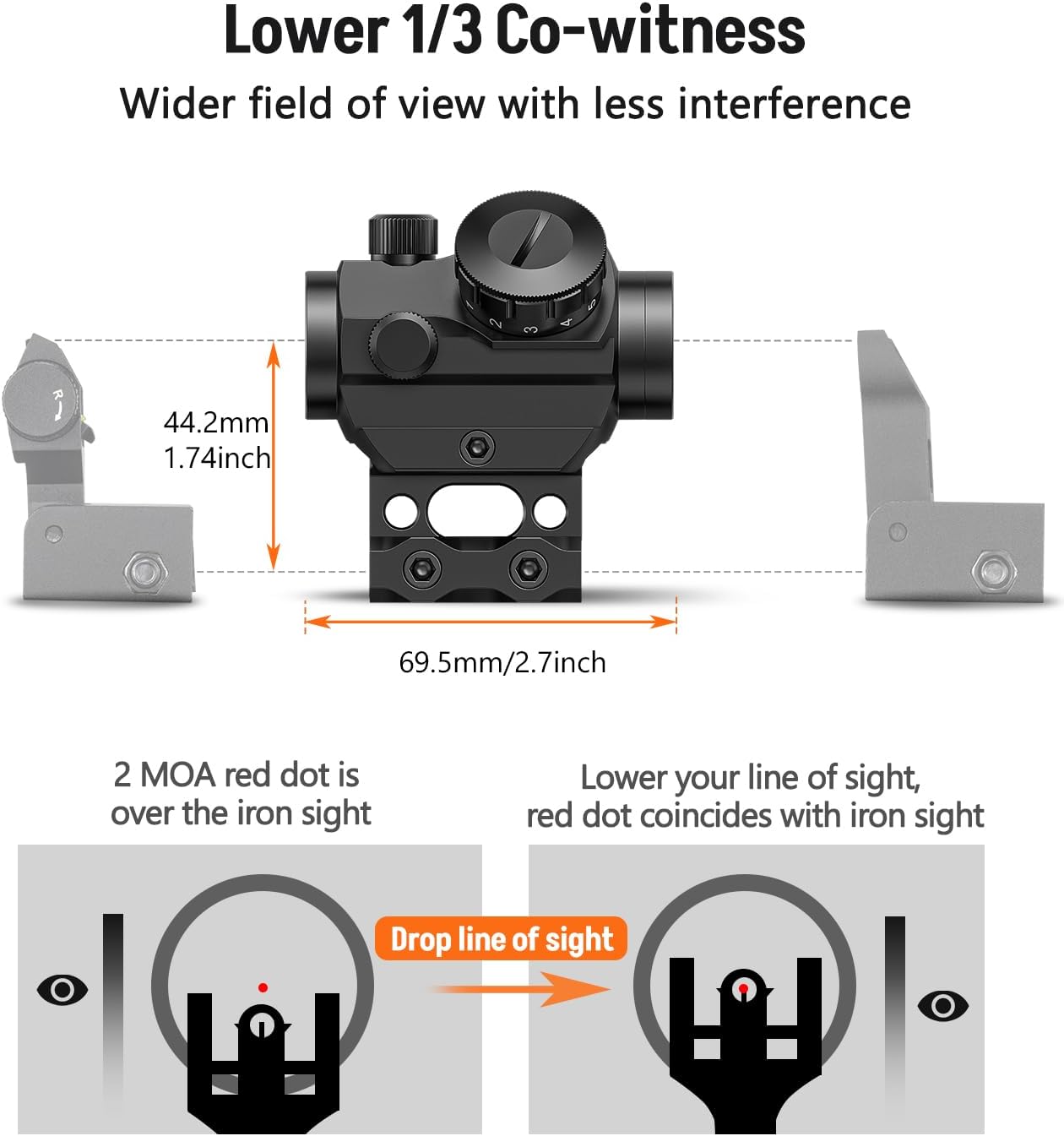 MidTen 2MOA Red Dot Sight - Waterproof & Shockproof Reflex Scope | 1x25mm with 1-Inch Riser Mount