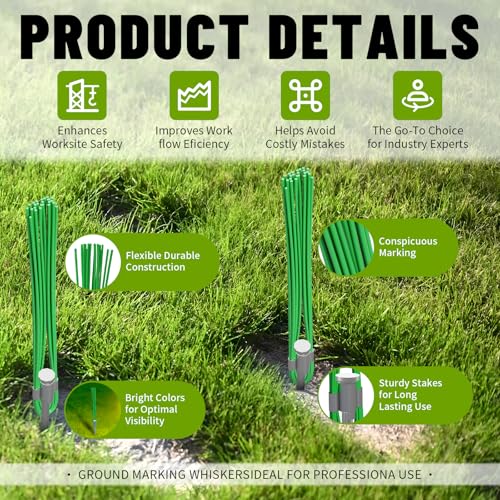 Ground Marking Whiskers with Metal Stakes - 25 Pack Green