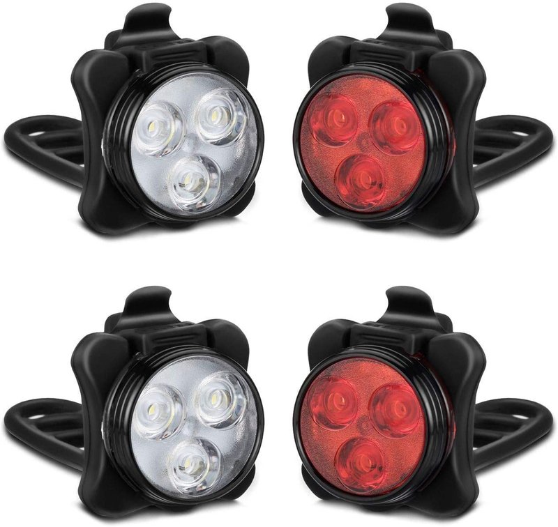 USB Rechargeable Bicycle LED Headlight and LED Tail Light Sets (4 Light Set)