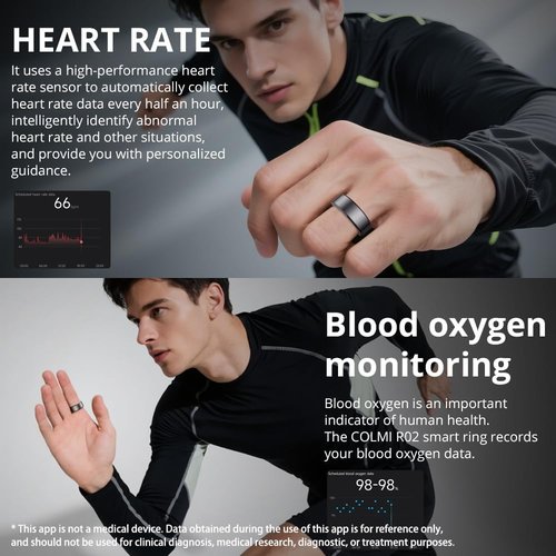 COLMI R02 Smart Ring - Heart Rate & Sleep Health Monitoring | Charging Case Included (Black, Size 7)