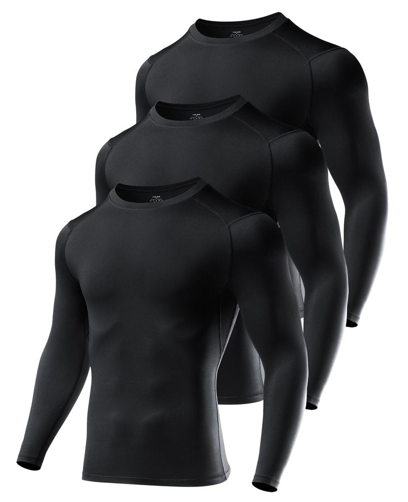 Niksa 3 Pack Long Sleeve Compression Shirts for Men Cool Dry Athletic Undershirt Workout Tops Base Layer for Running