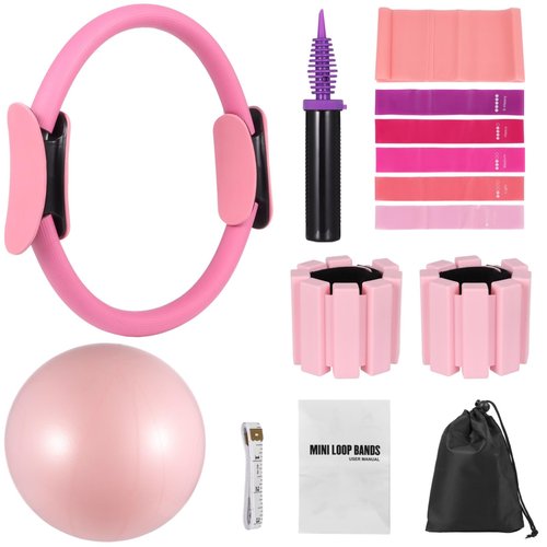 DORMIYA Pilates Equipment Kit for Home Workout, Pilates Ring Set with Ball, Ankle Wrist Weights, Resistance Bands, and Tape Measure, Women's Full Body Training Kit for Yoga